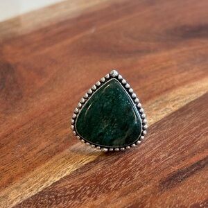 Natural Green Jade 925 Sterling Silver Ring size 6 Adjustable Jewelry